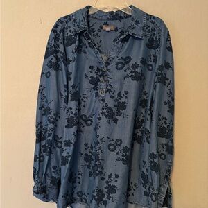 Style & Co. Blue Floral Button-Up Blouse